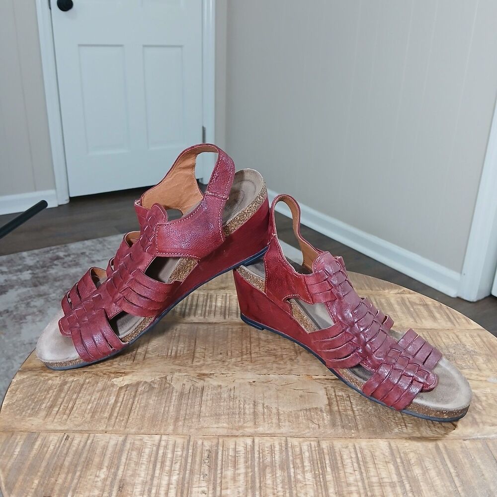 Taos Red Leather Woven Wedge Sandals Huarache Strappy Comfort Shoes EU 39 US 8 - Picture 11 of 16